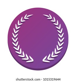 Laurel Wreath sign. Vector. White icon with flat shadow on purpureus circle at white background. Isolated.
