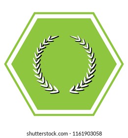 Laurel Wreath sign. Vector. White icon with black shadow at yellow green honeycomb on white background.