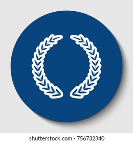 Laurel Wreath sign. Vector. White contour icon in dark cerulean circle at white background. Isolated.