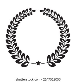 Laurel wreath silhouette made of dried branches and leaves illustration isolated on a white background