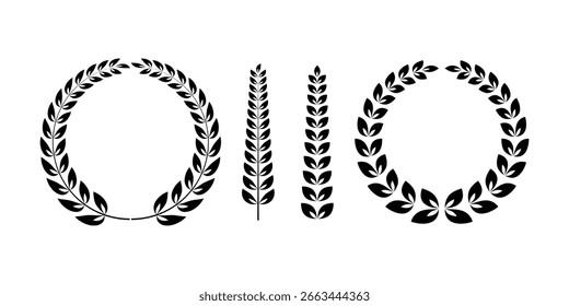 laurel wreath Silhouette vector icon. Black circular laurel olive branches Greek wreath vector illustration.