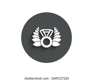Laurel wreath simple icon. Winner medal symbol. Prize award sign. Circle flat button with shadow. Vector