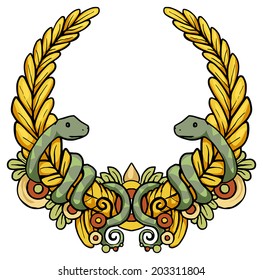 Laurel wreath, with snakes,vector illustration