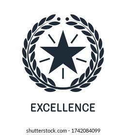 Laurel wreath and star with rays. Excellent. Vector icon isolated on white background.