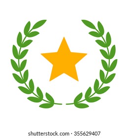 Laurel wreath with star - symbol of victory and glory flat vector icon for apps and websites