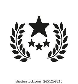 Laurel Wreath Com Estrelas Ícone Sólido. Símbolo De Silhueta De Realização, Excelência E Reconhecimento De Prêmios. Honra E Prestige Representação. Ilustração de vetor isolada.