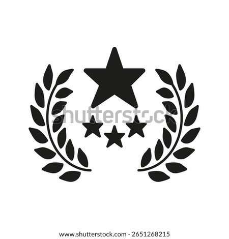 Laurel Wreath With Stars Solid Icon. Achievement, Excellence, And Award Recognition Silhouette Symbol. Honor And Prestige Representation. Isolated Vector Illustration.