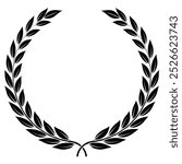 A laurel wreath - symbol of victory and achievement. Design element for construction of medals, awards, coat of arms or anniversary logo. Black silhouette on white background. Laurel wreath icon