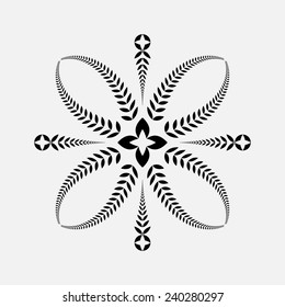 Laurel wreath tattoo. Black ornament. Cross sign on white background.  Defense, peace, glory symbol. Vector isolated