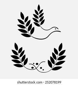 Laurel wreath tattoo. Black ornament, sign on white background.  Defense, peace, glory symbol. Vector isolated