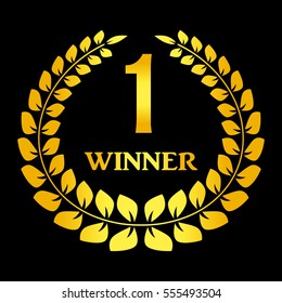 Laurel wreath with text one winner on black background vector