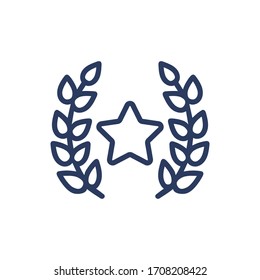 Laurel wreath thin line icon. Award star, winner, leadership, victory isolated outline sign. Triumph or achievement concept. Vector illustration symbol element for web design and apps
