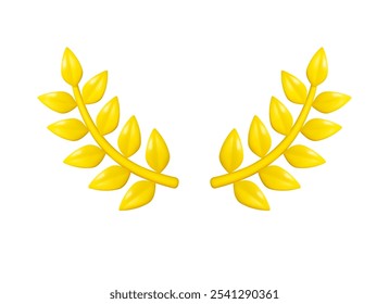 Laurel wreath vector cartoon 3d icon. Award yellow olive branch isolated on white background