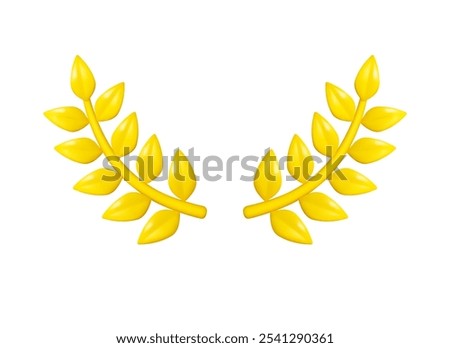 Laurel wreath vector cartoon 3d icon. Award yellow olive branch isolated on white background
