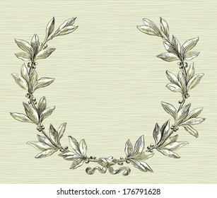 Laurel wreath. Vector Decorative element with copy space at color engraving style.  