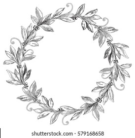 Laurel Wreath. Vector Decorative Element With Copy Space At Engraving Style. 
