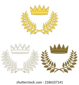 Laurel wreath vector design with royal crown, crowns to award winners