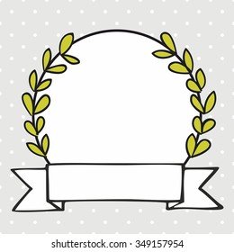 Laurel wreath vector frame with polka dots on grey background