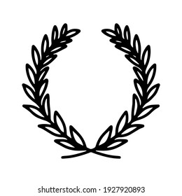 Laurel wreath. Vector hand drawn laurel wreath isolated on white background. Doodle style. Outline floral frame.