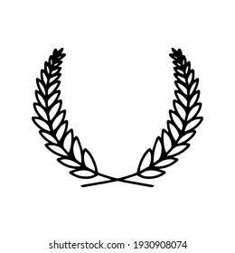 Laurel Wreath. Vector Hand Drawn Laurel Wreath Isolated On White Background. Doodle Style. Outline Floral Frame.