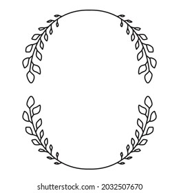 Laurel Kranz. Vektor, handgezeichnet, Lorbeerkranz einzeln auf weißem Hintergrund. Doodle-Stil. Umrisse Blumenrahmen.