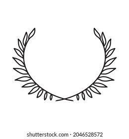 Laurel wreath. Vector hand drawn laurel wreath isolated on white background. Doodle style. Outline floral frame.