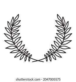 Laurel wreath. Vector hand drawn laurel wreath isolated on white background. Doodle style. Outline floral frame.