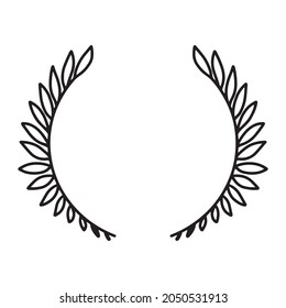 Laurel fue una corona. La corona de laurel dibujada a mano del vector aislada sobre fondo blanco. Estilo Doodle. Esquema de marco floral.