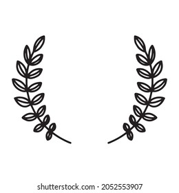 Laurel wreath. Vector hand drawn laurel wreath isolated on white background. Doodle style. Outline floral frame.