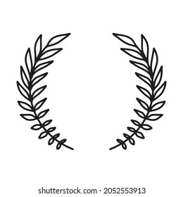 Laurel wreath. Vector hand drawn laurel wreath isolated on white background. Doodle style. Outline floral frame.