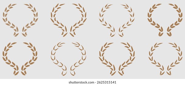 Ícone de vetor de grinalda de louro. Ilustração de vetor de ícone de moldura de coroa de louro preta. Silhueta coleção vintage. Coroas de louro e ramos com folhas. Coleção de coroas folhosas de louro silhueta