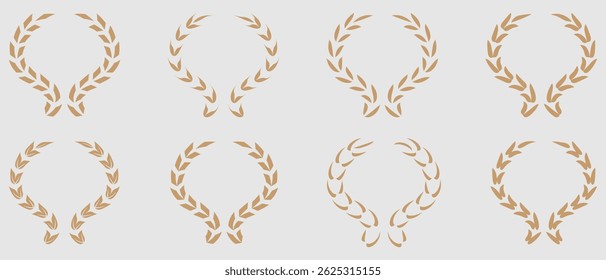 Ícone de vetor de grinalda de louro. Ilustração de vetor de ícone de moldura de coroa de louro preta. Silhueta coleção vintage. Coroas de louro e ramos com folhas. Coleção de coroas folhosas de louro silhueta