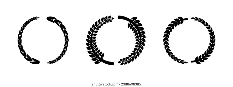 Laurel wreath vector icon collection. Set of black laurel wreaths.
