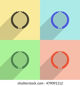 Laurel wreath vector icon - colored set with long  shadow