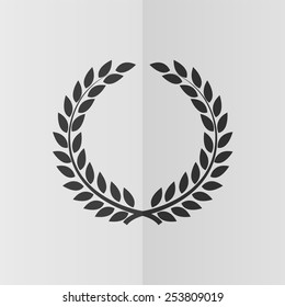 Laurel wreath vector icon. Effect of folded paper. Flat design