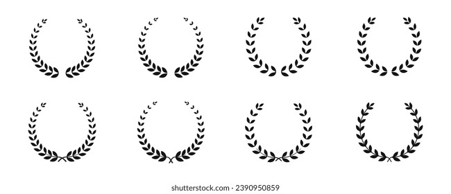 Laurel wreath vector icon set. Circular laurel foliate silhouettes. Wreath vector icon set.