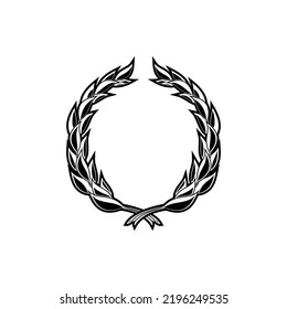 Laurel wreath vector icon, symbol of glory, winner trophy, Monochrome sign of laurel wreath, round frame or border, heraldy design element isolated on white background