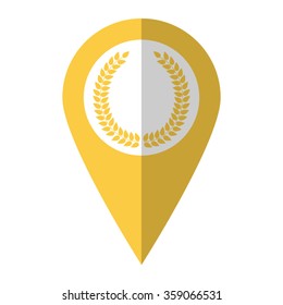 Laurel Wreath - vector icon;  yellow map pointer