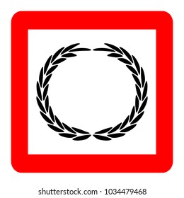 Laurel wreath vector icon.Black on white background, red square sign, vector