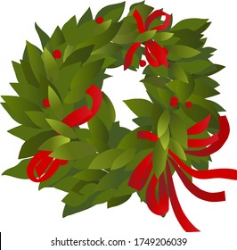 Laurel wreath vector illustration for italian graduation, green leaves with red ribbon