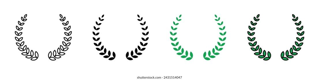 Laurel Wreath Vector Illustration Set. Award Olive Victory Sign Suitable for Apps and Websites UI Design Style.