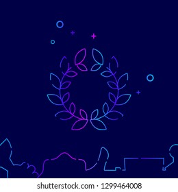 Laurel Wreath Vector Line Icon. Victory Gradient Symbol, Pictogram, Sign. Dark Blue Background. Light Abstract Geometric Background. Related Bottom Border