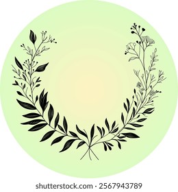 laurel wreath vector. Wreath ornament with green circle. For wedding invitation, postcard, invitation, branding, stickers, packaging design. 