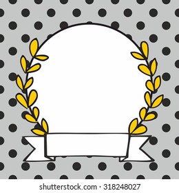 Laurel wreath vector photo frame with black polka dots on grey background