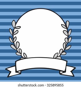 Laurel wreath vector photo frame on blue stripes background