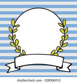 Laurel wreath vector photo frame on blue stripes background