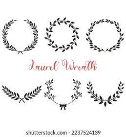 Laurel Wreath Vector Set, hand drawn laurel wreaths.