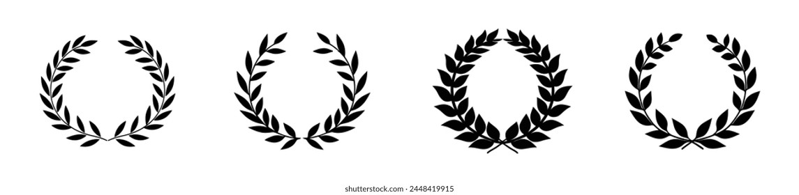 Laurel wreath victory icon collection. Winner award leaf logo.Black silhouette circular laurel foliate icons .