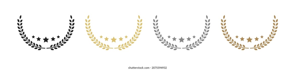 Laurel wreath victory icon in flat style. Gold Sivler and Bronze medal award. EPS 10.