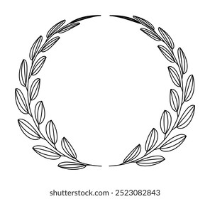 Ícone de vitória da coroa de louro isolado no fundo transparente. Traçado editável. Folha em quadros circulares. Elemento de design vintage para medalhas, prêmios brasão de armas, logotipo de aniversário. Modelo de logotipo heráldico